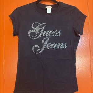 GUESS Black Short-Sleeve Tee with Rhinestone 'Guess Jeans' Logo